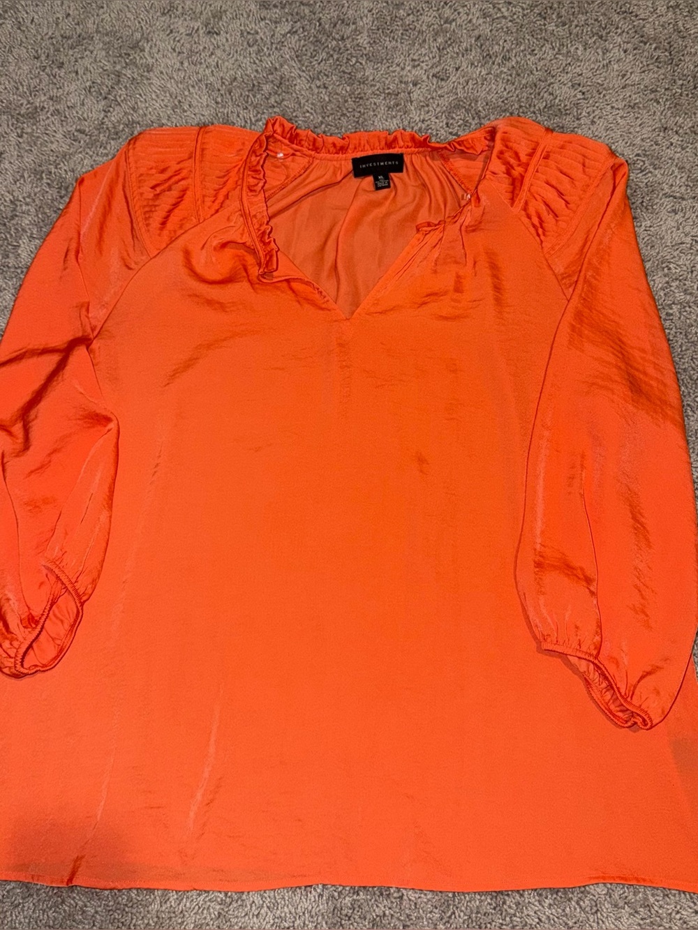 Investments Bright Orange V-Neck Ruffle Blouse